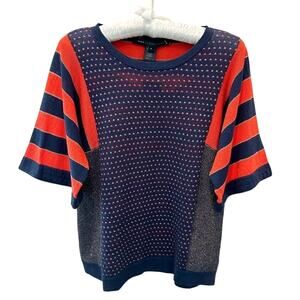 MARC JACOBS | Metallic Knit Sweater Navy Red Striped Short Sleeve Top | Small